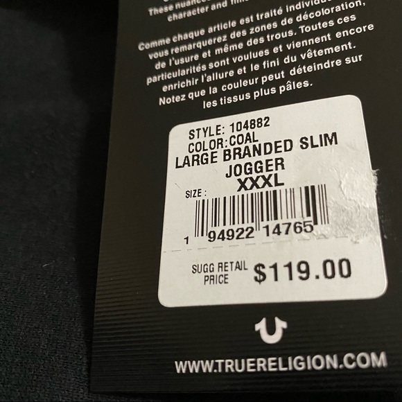 True Religion Large Branded Slim Jogger- Color Coal - Picture 10 of 16